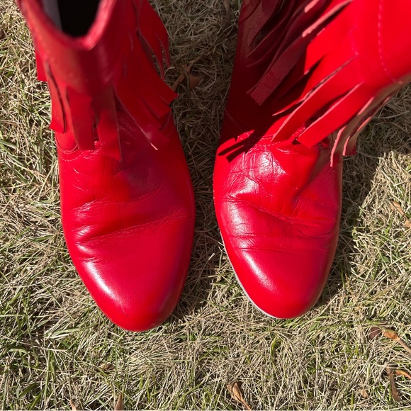 Cherry Red Vintage Fringe Cowboy Boots - Picture 12 of 14